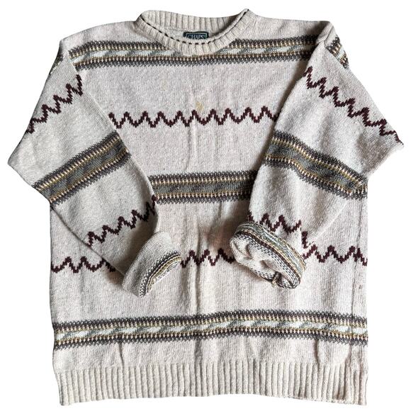 Chaps Ralph Lauren Men’s L Vintage Knit Sweater USA 100% Cotton Fair Isle - Picture 2 of 9